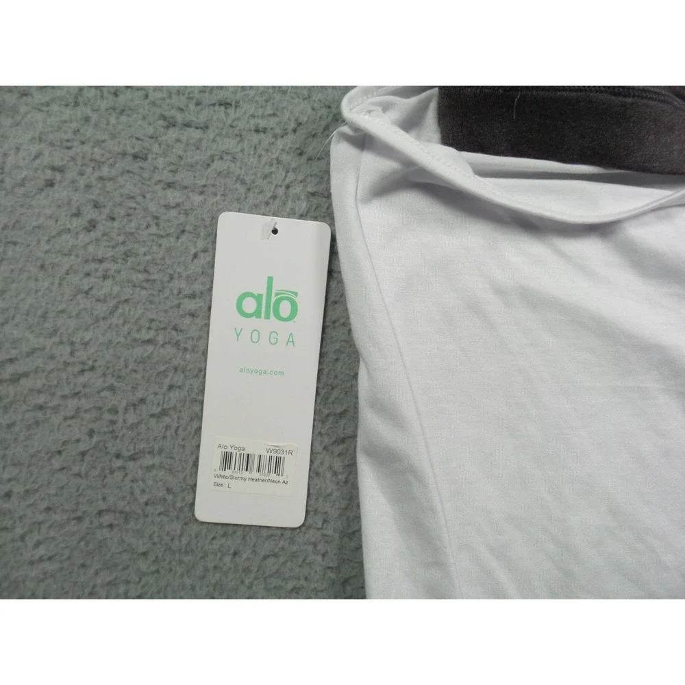 Alo Yoga Top Womens Size Large White Gray‎ Current Tank Built-In Bra Stretch NWT